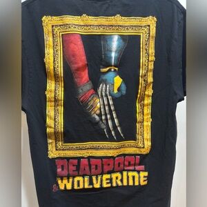 Marvel Black T-Shirt with Red and Yellow Graphic Deadpool Wolverine best friends